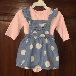 Carter’s Easter Pink & Denim Polka Dot Kitty Dress